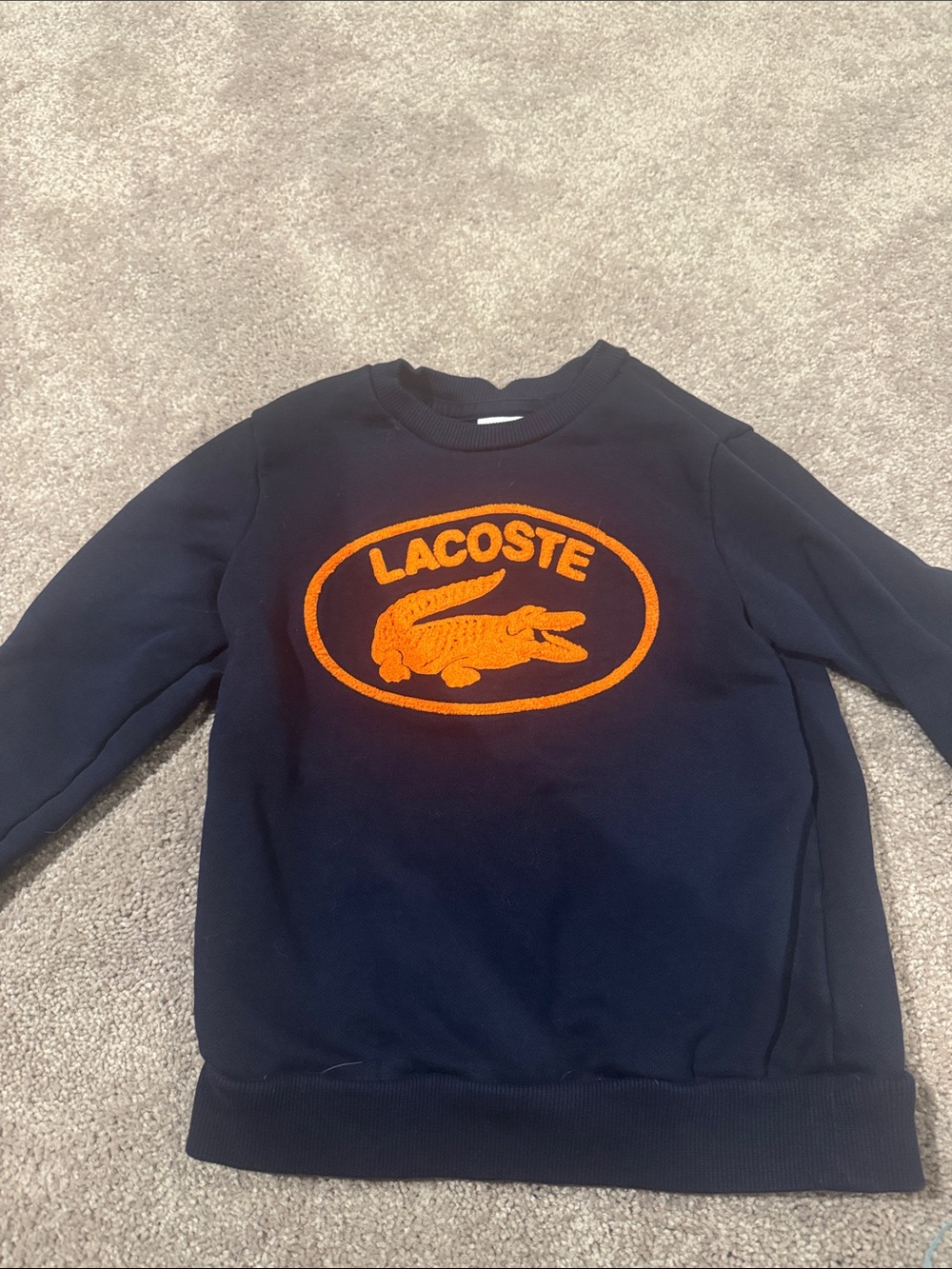 Lacoste Navy Crewneck Sweatshirt with Orange Logo Emblem